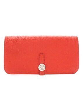 Hermes Dogon Recto Verso Long 2 Fold Wallet Bifold Togo Leather Vermillion